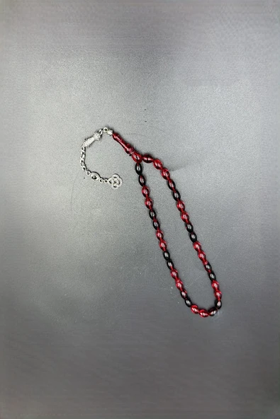 Siyah Kırmızı Ateş Kehribar Tespih - Resim 4