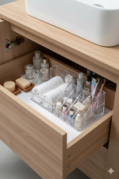 Şeffaf Akrilik Banyo Kozmetik Düzenleyici Organizer 13x22x8 cm - Resim 2