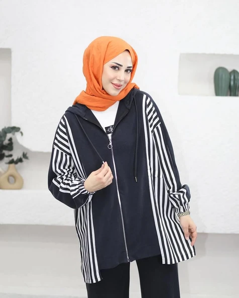 IŞŞIL 70081-Çizgi Kombin Esnek Penye Pantolonlu Takım - 2