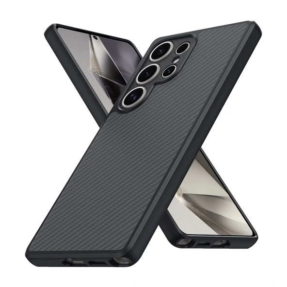 Samsung S25 Ultra Kılıf M-safe Şarj Özellikli Karbon Fiber Tasarımlı Elnino Kapak - Resim 9