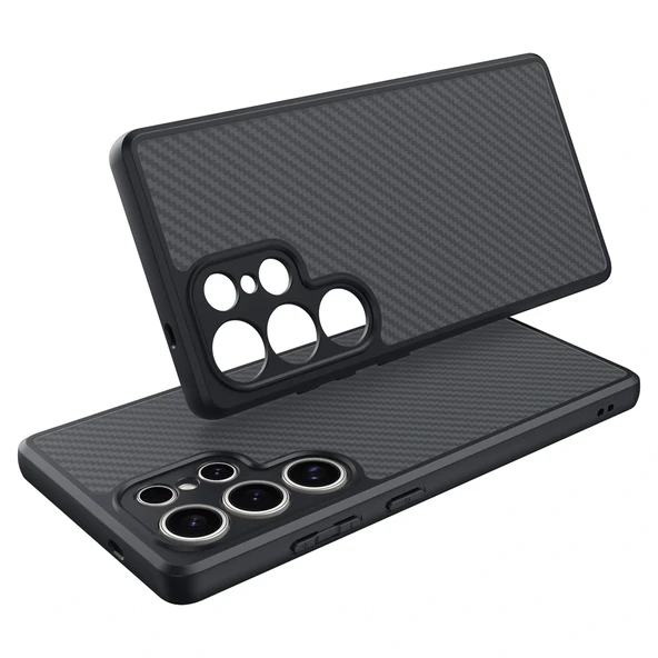 Samsung S25 Ultra Kılıf M-safe Şarj Özellikli Karbon Fiber Tasarımlı Elnino Kapak - Resim 8