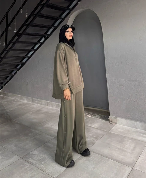 IŞŞIL 72068-Hakim Yaka Metal Düğmeli Esnek Penye Pantolon Takım - 5