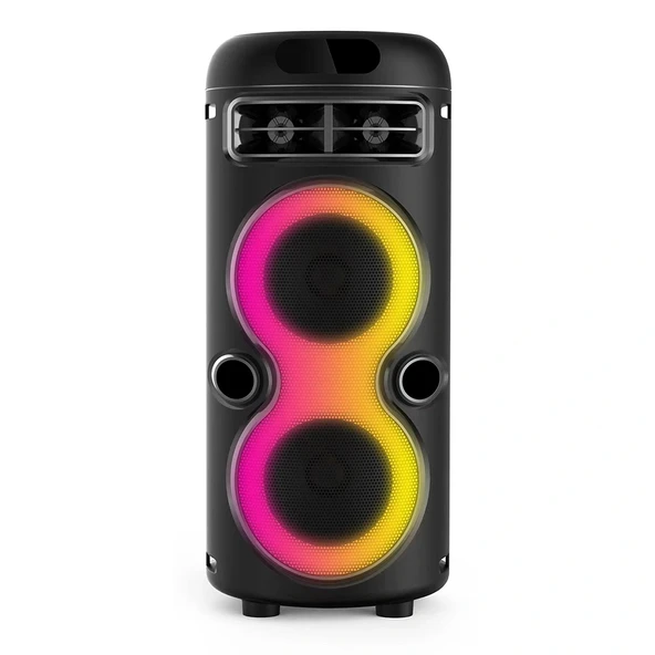 GD-2402 Dijital LED Göstergeli FM Radyolu Mikrofonlu RGB TWS Çift 4 inç Stereo Bass Kablosuz Karaoke Hoparlör ürün görseli