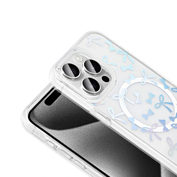 iPhone 15 Pro Kılıf M-Safe Şarj Özellikli Şeffaf Folk Sert Kapak - Resim 11