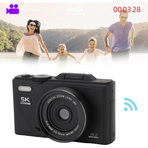 Ozmik 5K Dijital Kamera 75MP HD Retro Otomatik Odaklama Anti Shake 18x Zoom 64GB SD KART HEDİYE Siyah - 7