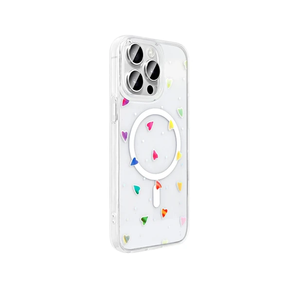 iPhone 15 Pro Kılıf M-Safe Şarj Özellikli Şeffaf Folk Sert Kapak - Resim 2