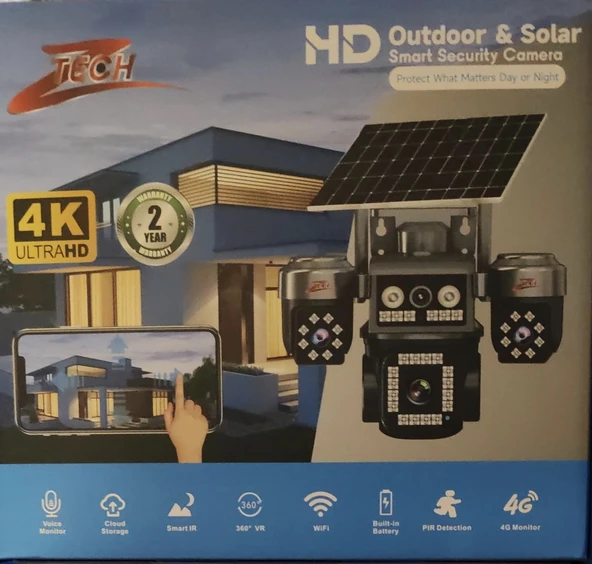 Gerçek 4 Kameralı 8MP SOLAR PTZ SİM KART DESTEKLİ e-sim GECE GÖRÜŞLÜ Çift GÜNEŞ Panelli GÜVENLİK KAMERASI