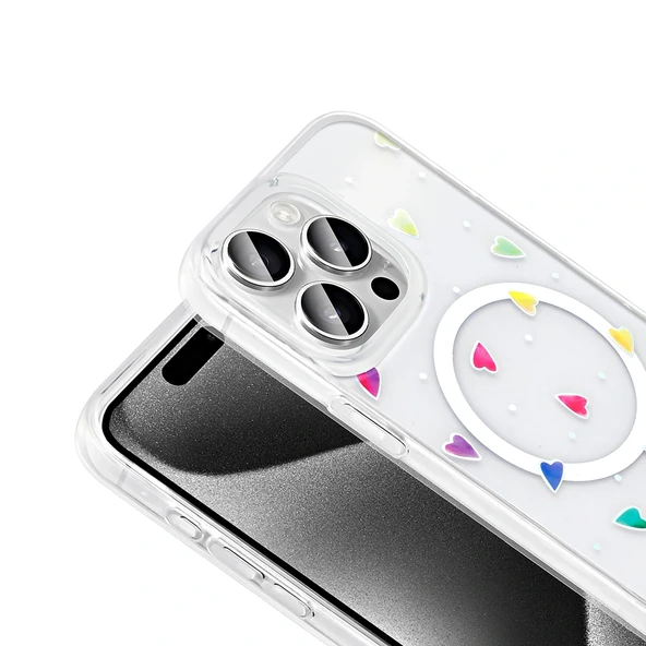 iPhone 15 Pro Kılıf M-Safe Şarj Özellikli Şeffaf Folk Sert Kapak - Resim 7