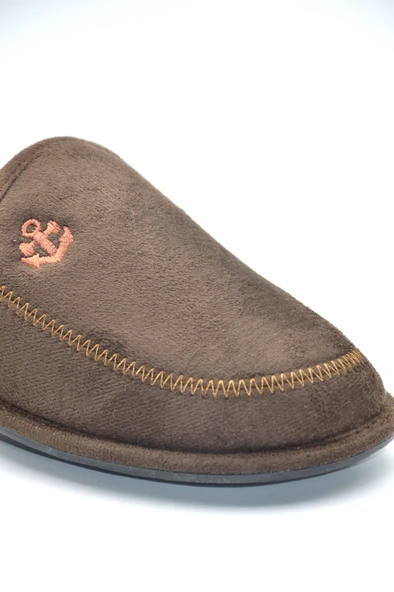 Erkek Kahverengi Kadife Kışlık Günlük Ev Terliği - 3