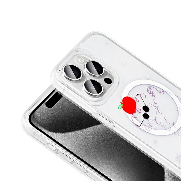 iPhone 15 Pro Kılıf M-Safe Şarj Özellikli Şeffaf Folk Sert Kapak - Resim 8