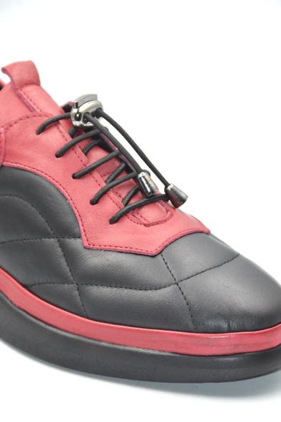 Kadın Siyah-Bordo Hakiki Deri Anatomik Akıllı Bağcıklu Günlük Ayakkabı - 3