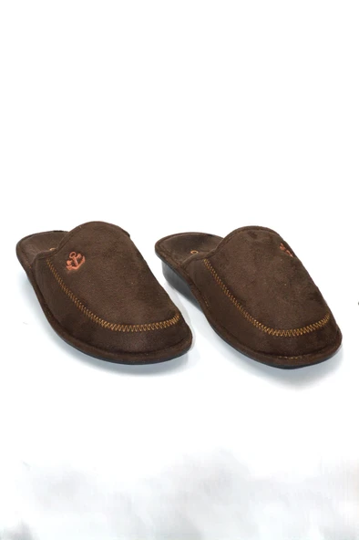 Erkek Kahverengi Kadife Kışlık Günlük Ev Terliği - 4