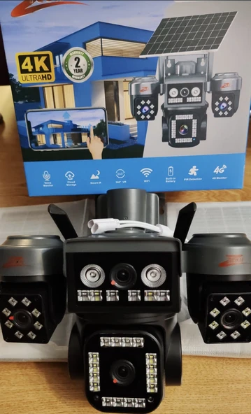 Gerçek 4 Kameralı 8MP SOLAR PTZ SİM KART DESTEKLİ e-sim GECE GÖRÜŞLÜ Çift GÜNEŞ Panelli GÜVENLİK KAMERASI - 2