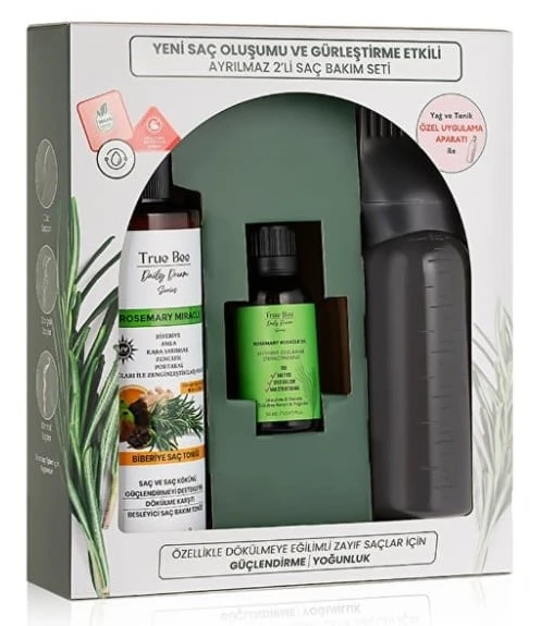 True Bee Daily Dream Serisi Ayrılmaz 2’li Biberiye Saç Bakım Seti (Saç Bakım Yağı 30 ML + Saç Toniği 250 ML) ürün görseli 1