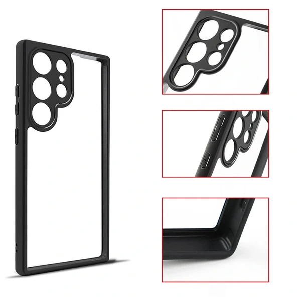 Samsung S24 Ultra Kılıf Kamera Korumalı Şeffaf Arka Yüzey New Roll Kapak - Resim 9