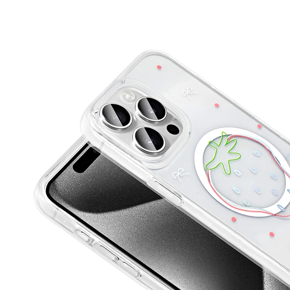 iPhone 15 Pro Kılıf M-Safe Şarj Özellikli Şeffaf Folk Sert Kapak - Resim 10