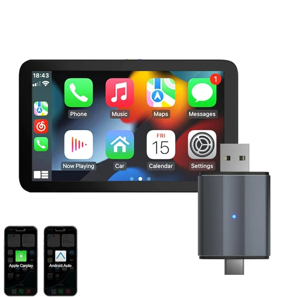 Ozmik  CarPlay Type-C/USB Kablosuz Android Otomatik Akıllı Dongle 2'si 1 Arada Adaptör 5.8Ghz WiFi - Resim 2