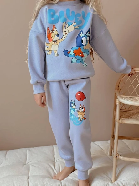 KIZ ÇOCUK BLUEY MODELLİ 3 İPLİK ŞARDONLU EŞOFMAN TAKIMI - Resim 4