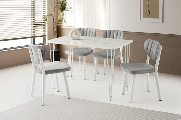 Sabit Masa Firkete Ayak 70x20 cm Marmo 4 Adet Esinti Sandalye