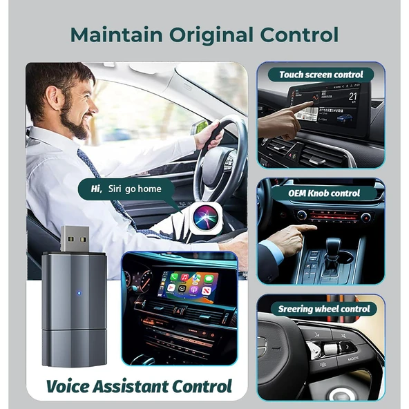 Ozmik  CarPlay Type-C/USB Kablosuz Android Otomatik Akıllı Dongle 2'si 1 Arada Adaptör 5.8Ghz WiFi - Resim 6