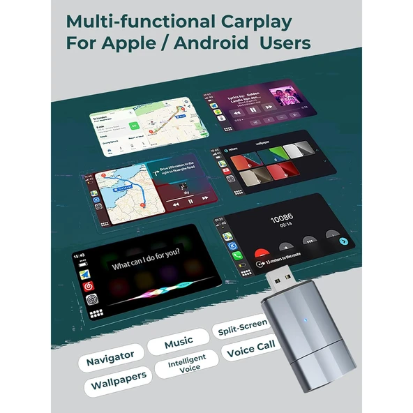 Ozmik  CarPlay Type-C/USB Kablosuz Android Otomatik Akıllı Dongle 2'si 1 Arada Adaptör 5.8Ghz WiFi - Resim 4