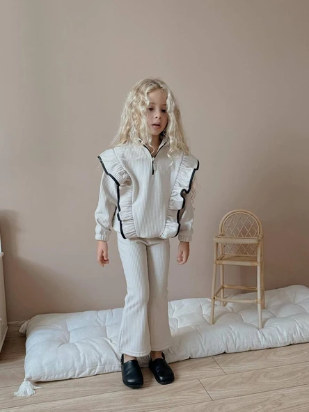 KIZ ÇOCUK YAKA FERMUARLI FİTİLLİ İSPANYOL PAÇA TAKIM - Resim 2