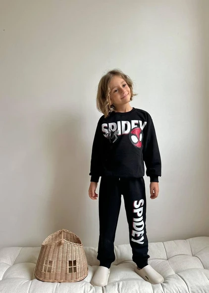 ERKEK ÇOCUK ÖRÜMCEK ADAM BASKILI 3 İPLİK ŞARDONLU EŞOFMAN TAKIMI - Resim 2