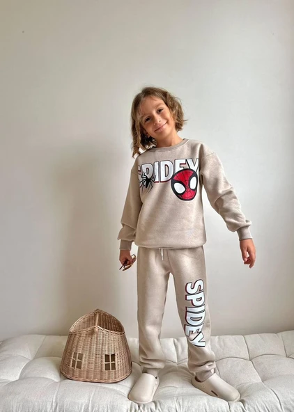 ERKEK ÇOCUK ÖRÜMCEK ADAM BASKILI 3 İPLİK ŞARDONLU EŞOFMAN TAKIMI - Resim 7