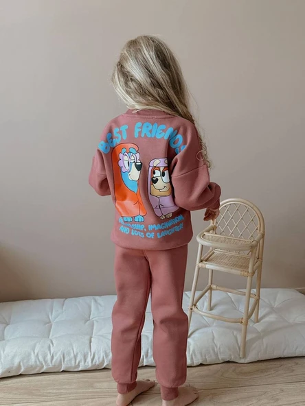 KIZ ÇOCUK BLUEY MODELLİ 3 İPLİK ŞARDONLU EŞOFMAN TAKIMI - Resim 6