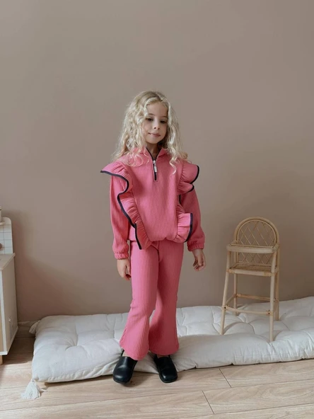 KIZ ÇOCUK YAKA FERMUARLI FİTİLLİ İSPANYOL PAÇA TAKIM - Resim 3