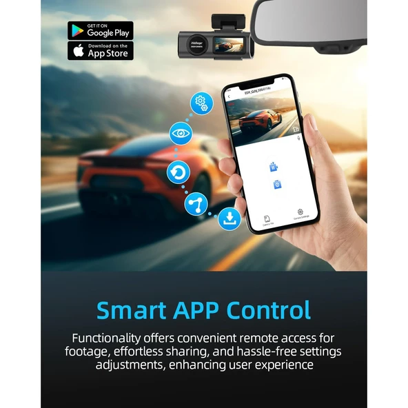 Ozmik D28 WiFi Dashcam Araç Ön Arka, 4K+1080P, Araç Kamerası Araç Kamerası 64GB SD KART HEDİYE - Resim 2