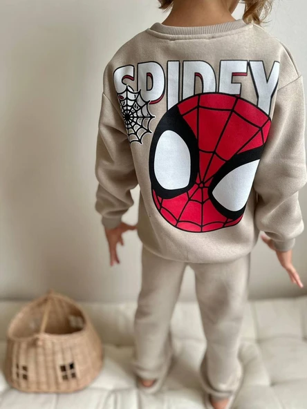 ERKEK ÇOCUK ÖRÜMCEK ADAM BASKILI 3 İPLİK ŞARDONLU EŞOFMAN TAKIMI - Resim 5