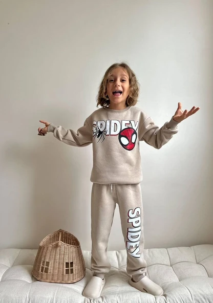 ERKEK ÇOCUK ÖRÜMCEK ADAM BASKILI 3 İPLİK ŞARDONLU EŞOFMAN TAKIMI - Resim 4