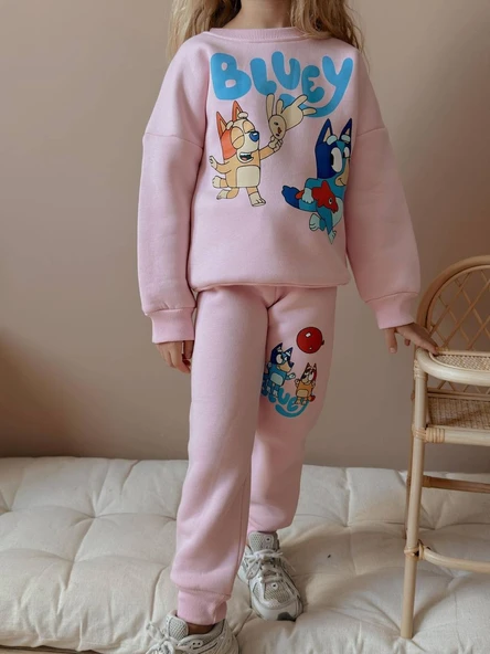 KIZ ÇOCUK BLUEY MODELLİ 3 İPLİK ŞARDONLU EŞOFMAN TAKIMI - Resim 2