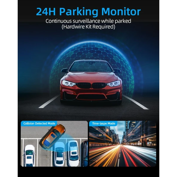 Ozmik D28 WiFi Dashcam Araç Ön Arka, 4K+1080P, Araç Kamerası Araç Kamerası 64GB SD KART HEDİYE - Resim 4