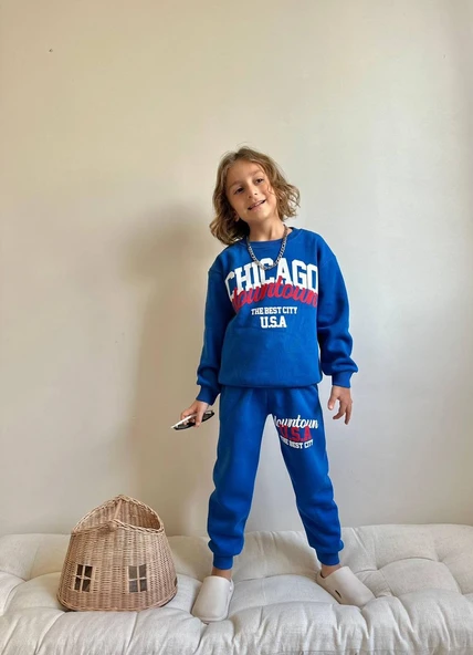 ERKEK ÇOCUK CHİCAGO NAKIŞLI 3 İPLİK ŞARDONLU EŞOFMAN TAKIMI - Resim 2