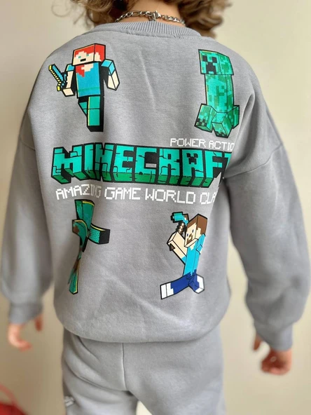 ERKEK ÇOCUK MİNECRAFT MODELLİ 3 İPLİK ŞARDONLU EŞOFMAN TAKIMI - Resim 3