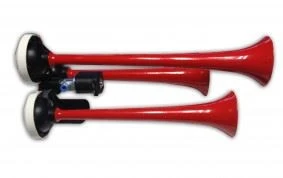 HİDO 24V Havalı Korna Kırmızı 3 Borulu Düz ürün görseli