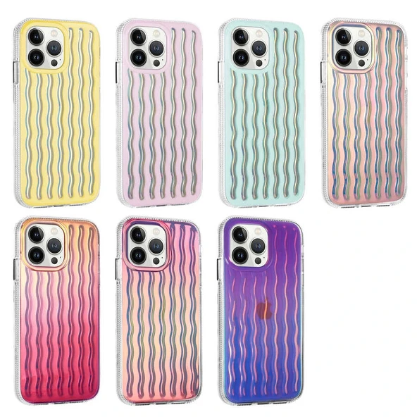 iPhone 14 Pro Max Kılıf Kabartmalı Dalga Tasarımlı Silikon İsmira Kapak - Resim 2