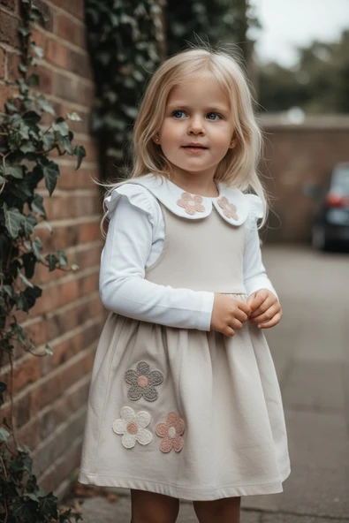 Çiçek Nakışlı Kız Çocuk Elbise ürün görseli 1