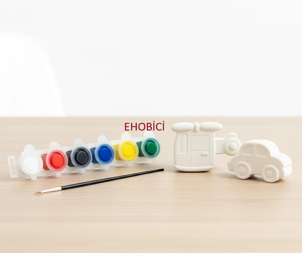 Ehobici Taş Boyama Seti Helikopter & Araba 6 Renk Akrilik Boya 5ml + Fırça - 2