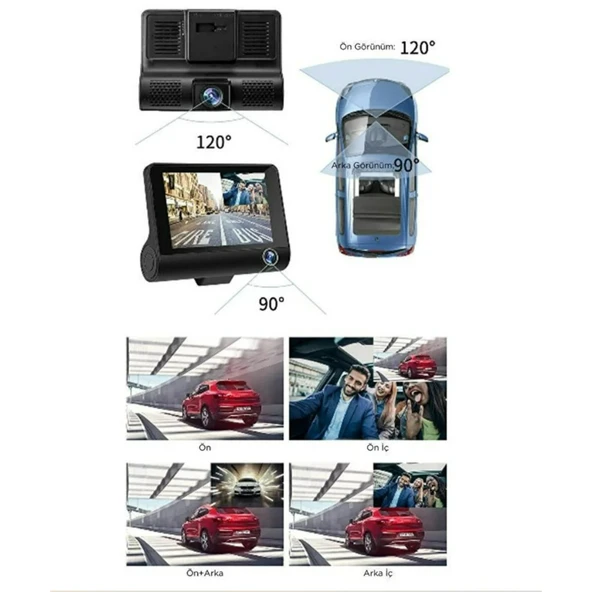 Ozmik 1080p Araç Içi 3 Kameralı Gece Görüşlü, G-sensör, Geri Görüş Kameralı Araç Kamerası - Resim 7