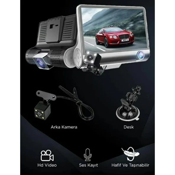 Ozmik 1080p Araç Içi 3 Kameralı Gece Görüşlü, G-sensör, Geri Görüş Kameralı Araç Kamerası - Resim 9