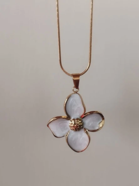 Çiçek Tasarımlı Gold Çelik Kolye Aksesuar Hediyelik