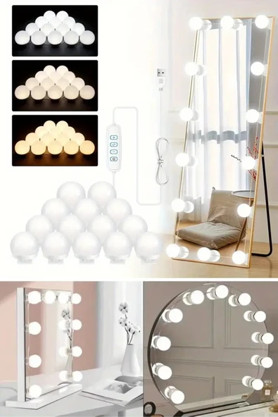 NACTUMU 10 LED Ampüllü Çok Fonksiyonlu Hollywood Tarzı Makyaj Aynası Işığı USB ile Güçlü, Renk ve Parlaklık Ayarlanabilir, Makyaj Odası, Kuaförlük ve Parti Kullanımı İçin