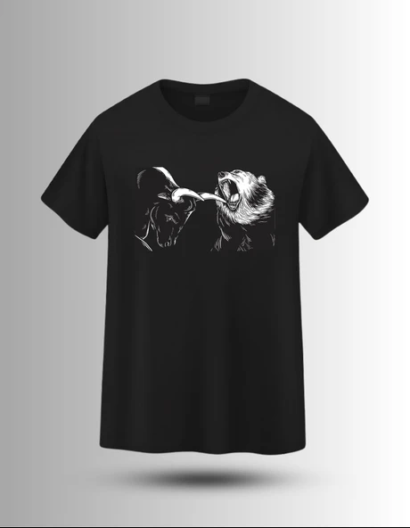 DEVISSO TRADERS Bear & Bull Fight - Traders, Borsaci Erkek Siyah T-Shirt - 3