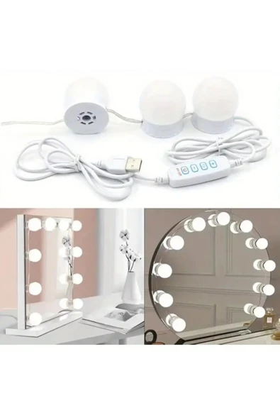 NACTUMU 10 LED Ampüllü Çok Fonksiyonlu Hollywood Tarzı Makyaj Aynası Işığı USB ile Güçlü, Renk ve Parlaklık Ayarlanabilir, Makyaj Odası, Kuaförlük ve Parti Kullanımı İçin - 4