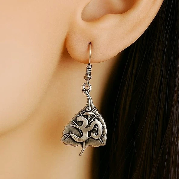 Ohm Yoga Şekilli Kadın Küpe Çift Adet Gümüş Kaplama El Yapımı Küpe - Resim 2