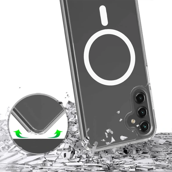 Samsung S24 Plus Kılıf M-safe Şarj Özellikli Şeffaf Sert PC Embos Kapak - Resim 4