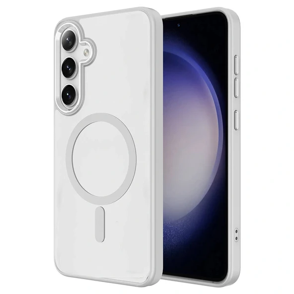 Samsung S24 Kılıf M-safe Şarj Özellikli Krom M-safe Silikon Kapak - Resim 3